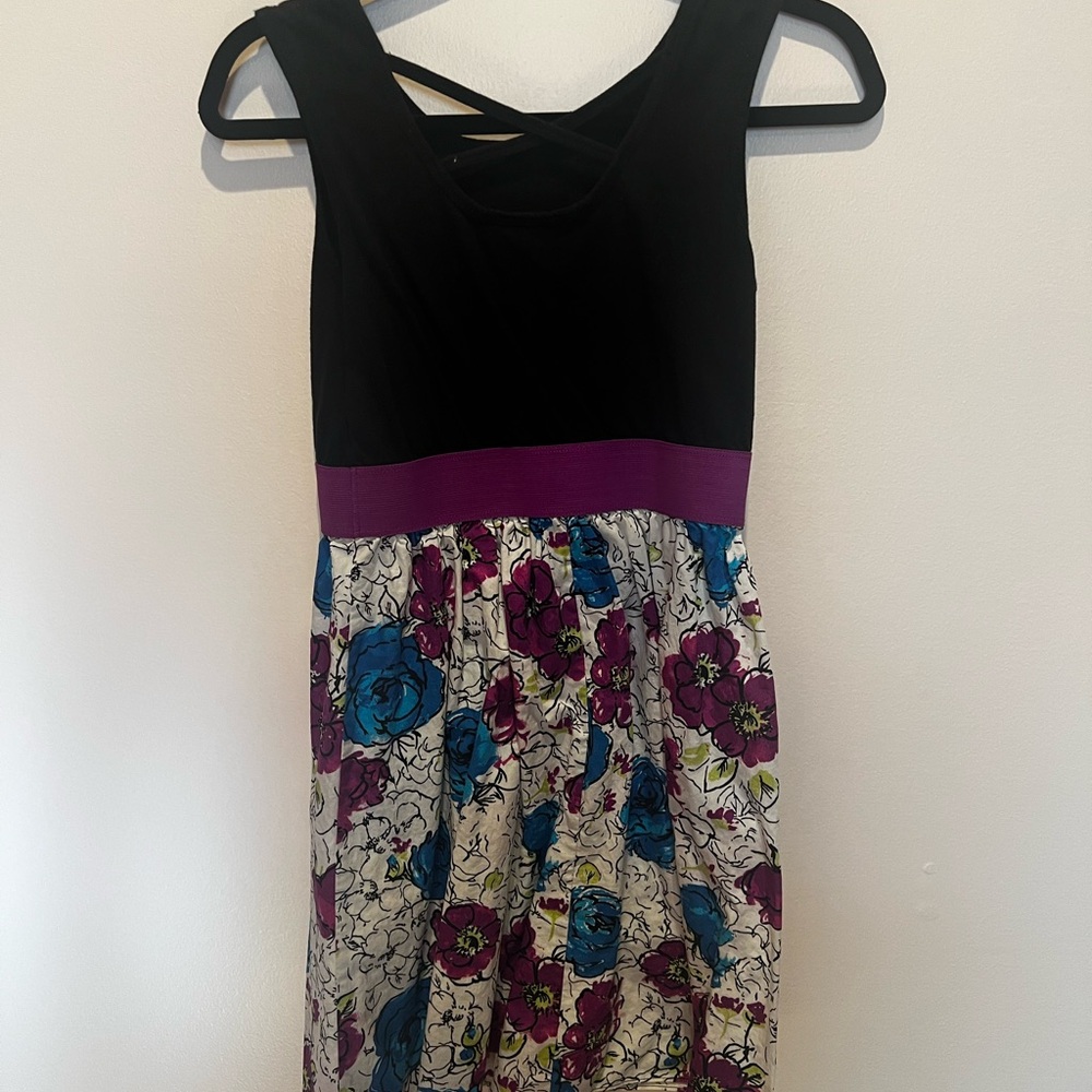 Floral Sleeveless Dress - Black and Purple